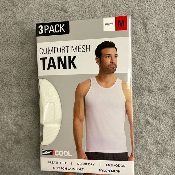 NEW 32 Degrees Cool Men's M 3-Pack Comfort Mesh Tank Top White - Picture 2 of 5